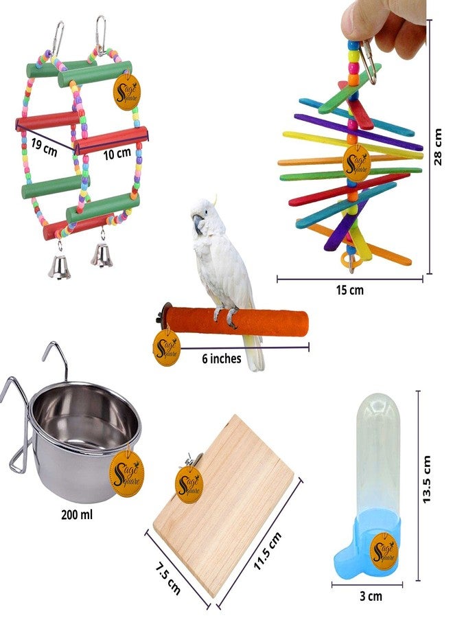 سايج سكوير مجموعة ألعاب طيور خشبية مربعة من سيج | تتضمن: مغذي طيور، منصة، مجثم رملي، عجلة، ملحق قفص معلق | مناسبة للببغاء الأسترالي، الببغاء، الكوكاتيل، الببغاء الصغير، الكونيور، المكاو، وغيرها - Image 2